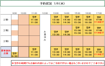 本日、明日ご予約状況